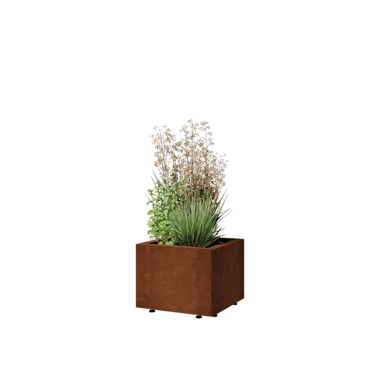Jardinière en acier Corten - Carré - 40 x 40 x 30 cm - Avec plaque de fond - Avec pieds
