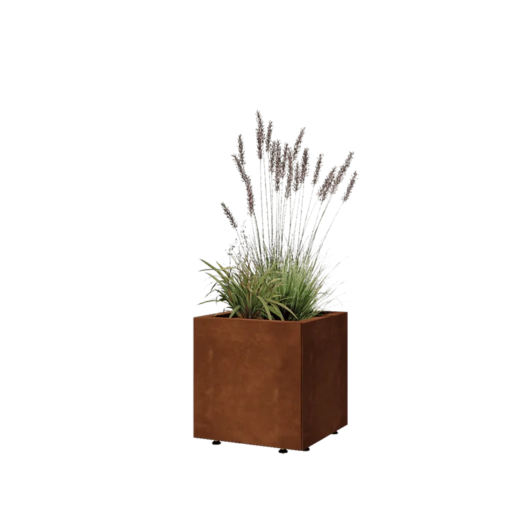 Jardinière en acier Corten - Carré - 40 x 40 x 40 cm - Avec plaque de fond - Avec pieds