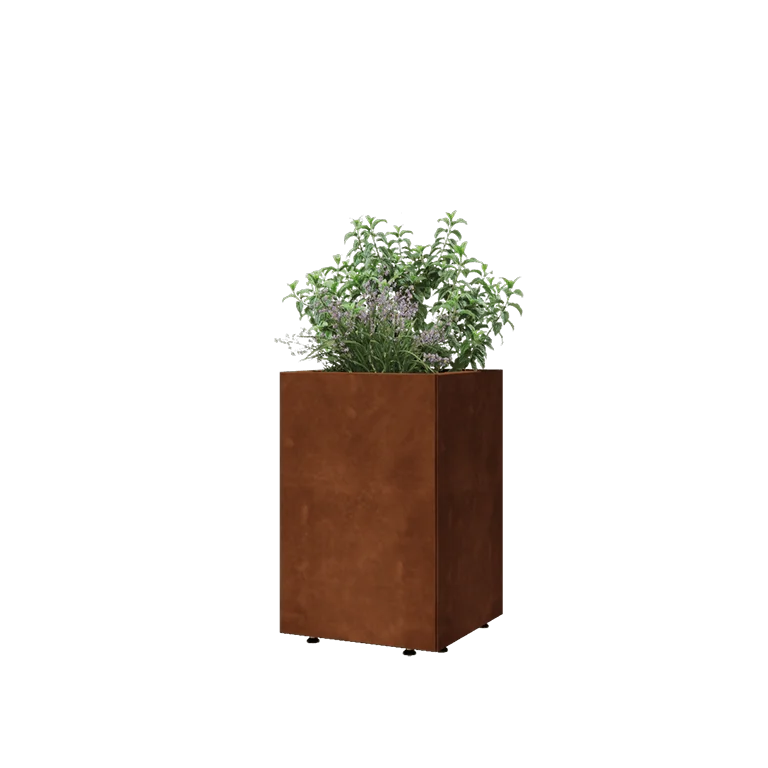 Jardinière en acier Corten - Carré - 40 x 40 x 60 cm - Avec plaque de fond - Avec pieds
