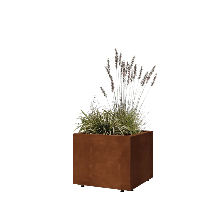 Jardinière en acier Corten - Carré - 50 x 50 x 40 cm - Avec plaque de fond - Avec pieds