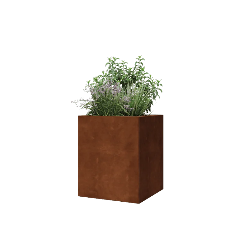Jardinière en acier Corten - Carré - 50 x 50 x 60 cm - Sanc plaque de fond