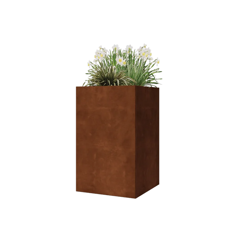 Jardinière en acier Corten - Carré - 50 x 50 x 80 cm - Sanc plaque de fond