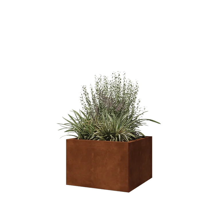 Jardinière en acier Corten - Carré - 60 x 60 x 40 cm - Sanc plaque de fond