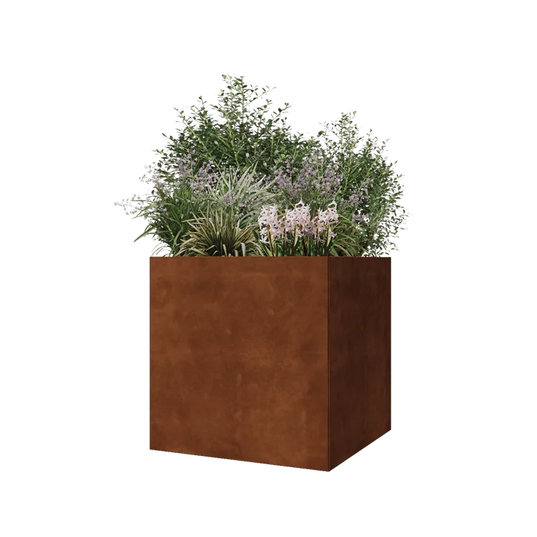 Jardinière en acier Corten - Carré - 70 x 70 x 70 cm - Avec plaque de fond