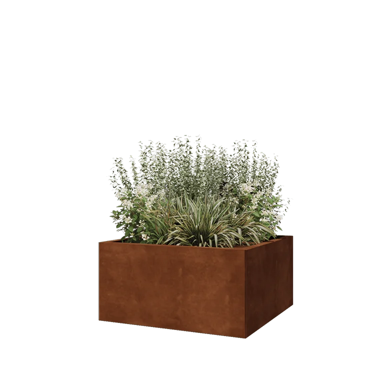Jardinière en acier Corten - Carré - 80 x 80 x 40 cm - Sanc plaque de fond