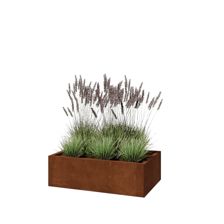 Jardinière en acier Corten - Rectangle - 100 x 60 x 30 cm - Sanc plaque de fond