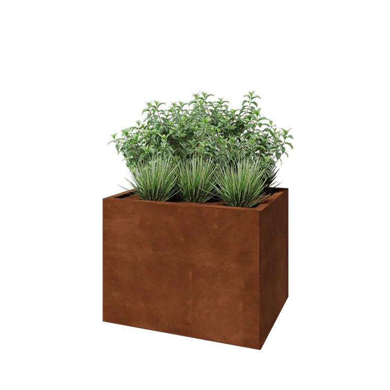 Jardinière en acier Corten - Rectangle - 80 x 60 x 60 cm - Sanc plaque de fond