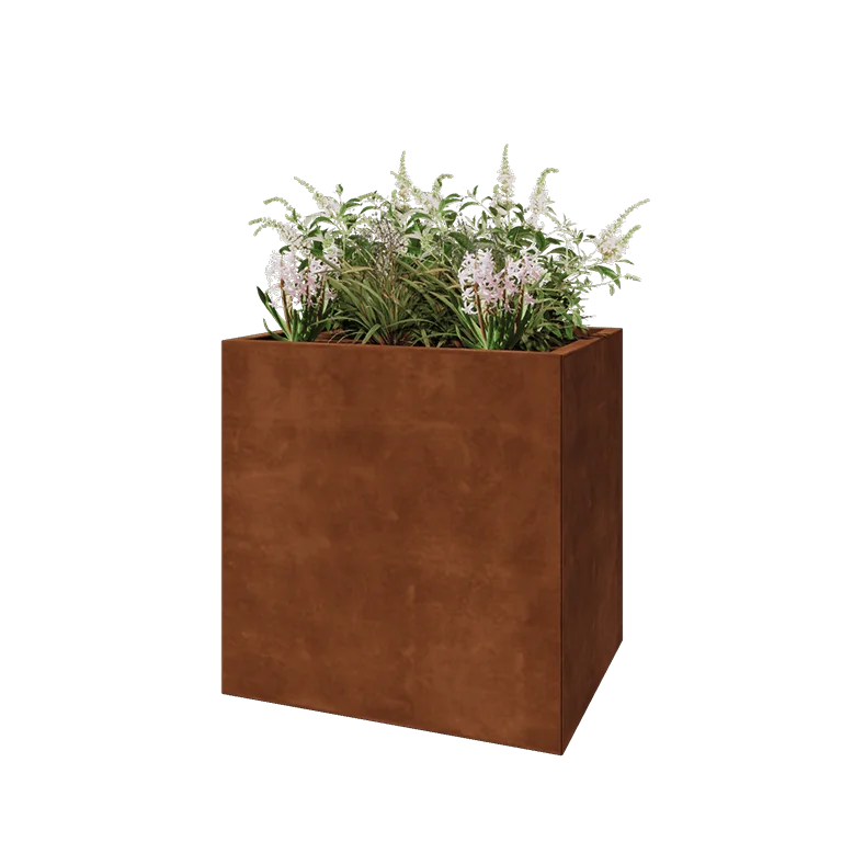 Jardinière en acier Corten - Rectangle - 80 x 60 x 80 cm - Sanc plaque de fond