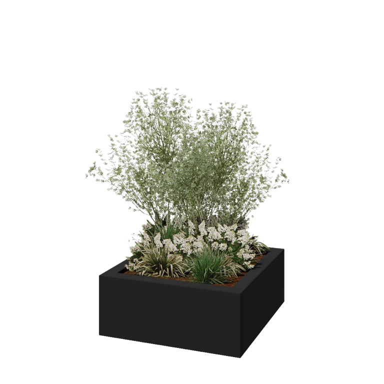 Jardinière en polyester - Carré - 100 x 100 x 40 cm - RAL7021 mat (gris noir) - Avec fond