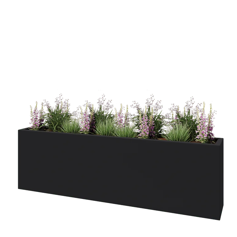 Jardinière en polyester - Rectangle - 200 x 30 x 60 cm - RAL7021 mat (gris noir) - Avec fond