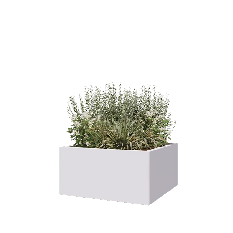 Jardinière en acier - Carré - 80 x 80 x 40 cm - RAL9010 mat (blanc) - Sanc plaque de fond