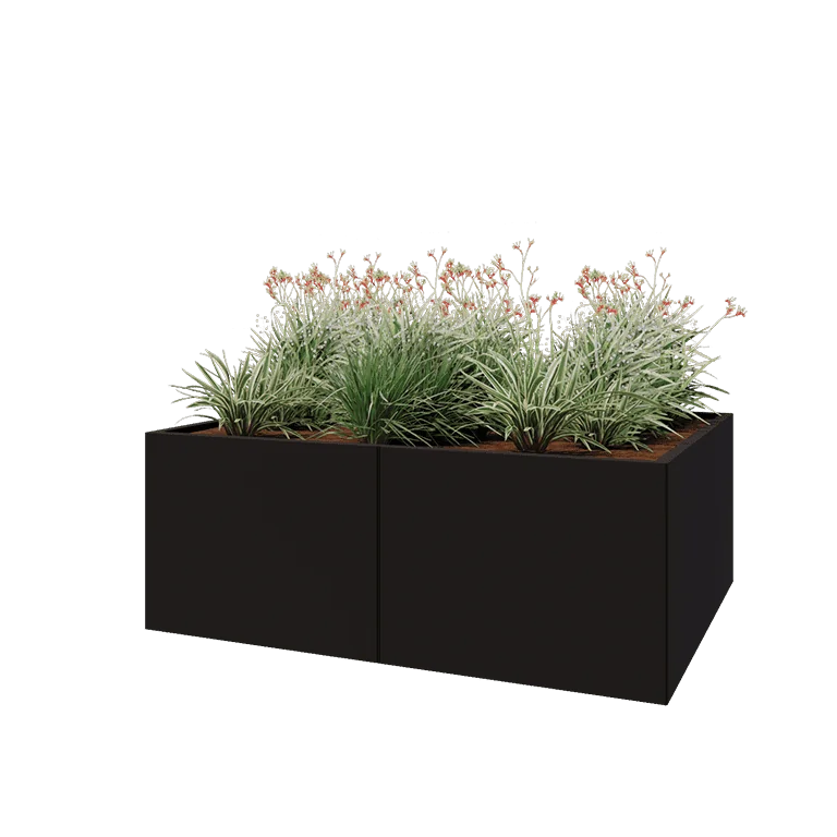 Jardinière XXL en acier - Rectangle - 160 x 120 x 60 cm - RAL9005 mat (noir) - Avec plaque de fond
