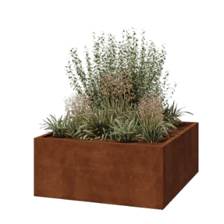 Jardinière en acier Corten - Carré - 140 x 140 x 60 cm - Soudé - Sanc plaque de fond