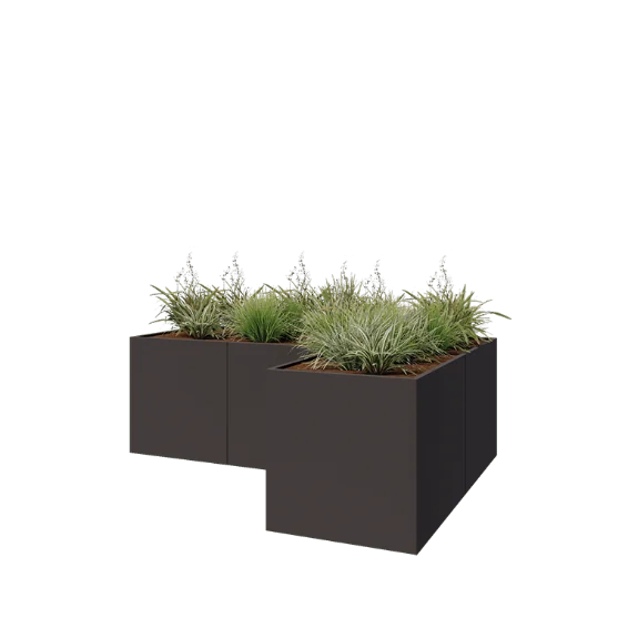 Jardinière en acier - Forme en L - 300 x 200 x 100 cm - RAL7016 mat (gris anthracite) - Sanc plaque de fond