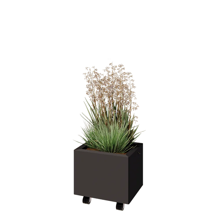 Jardinière en acier - Rectangle - 40 x 30 x 30 cm - RAL7016 mat (gris anthracite) - Avec plaque de fond - Avec roulettes
