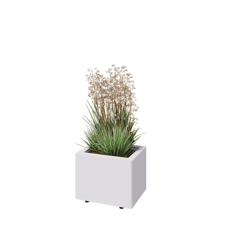 Jardinière en acier - Rectangle - 40 x 30 x 30 cm - RAL9010 mat (blanc) - Avec plaque de fond - Avec pieds