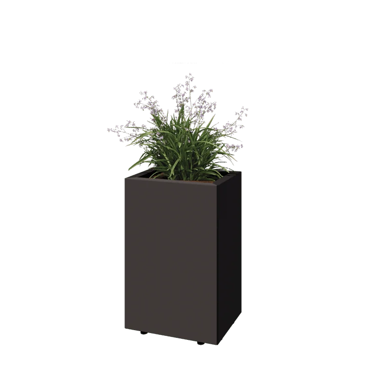 Jardinière en acier - Rectangle - 40 x 30 x 60 cm - RAL7016 mat (gris anthracite) - Avec plaque de fond - Avec pieds