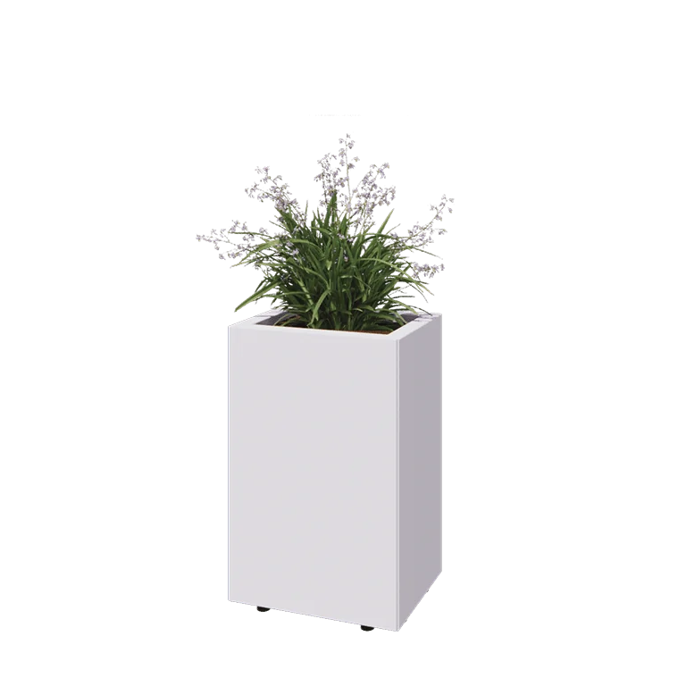 Jardinière en acier - Rectangle - 40 x 30 x 60 cm - RAL9010 mat (blanc) - Avec plaque de fond - Avec pieds