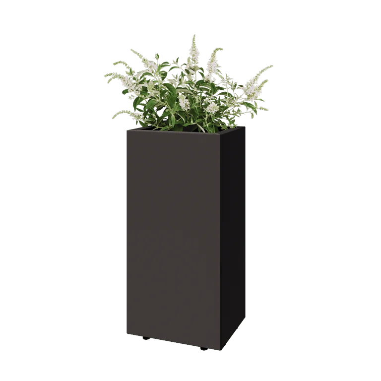 Jardinière en acier - Rectangle - 40 x 30 x 80 cm - RAL7016 mat (gris anthracite) - Avec plaque de fond - Avec pieds