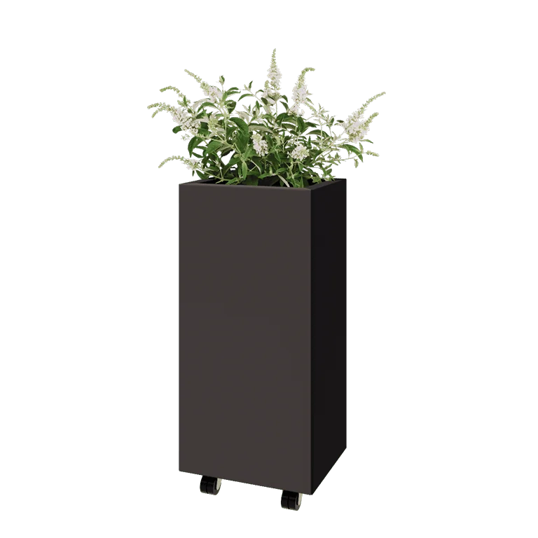 Jardinière en acier - Rectangle - 40 x 30 x 80 cm - RAL7016 mat (gris anthracite) - Avec plaque de fond - Avec roulettes