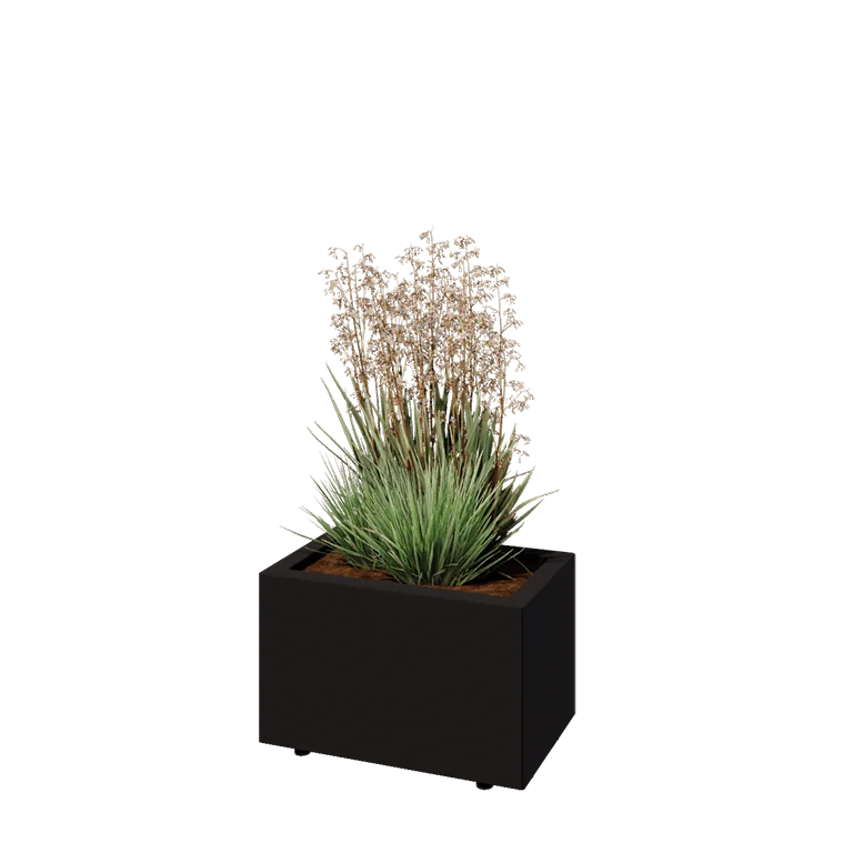 Jardinière en acier - Rectangle - 50 x 30 x 30 cm - RAL9005 mat (noir) - Avec plaque de fond - Avec pieds