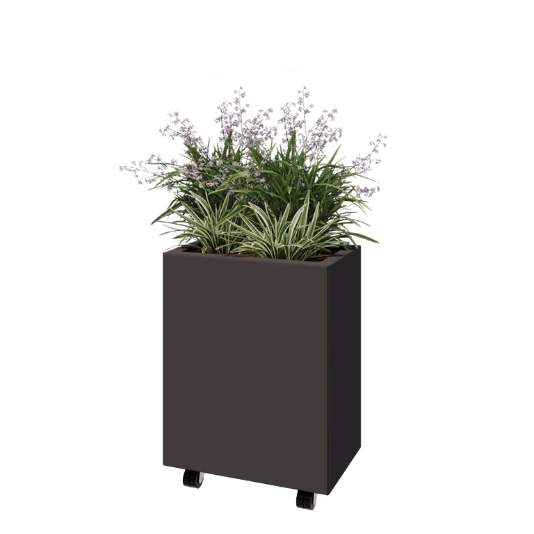 Jardinière en acier - Rectangle - 50 x 30 x 60 cm - Autre couleur RAL - Avec plaque de fond - Avec roulettes