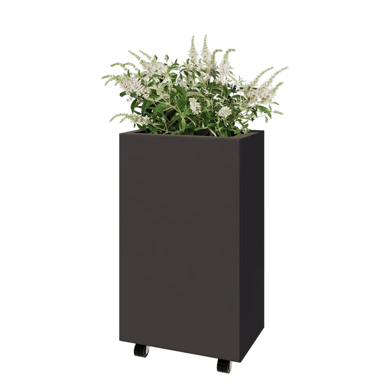 Jardinière en acier - Rectangle - 50 x 30 x 80 cm - Autre couleur RAL - Avec plaque de fond - Avec roulettes