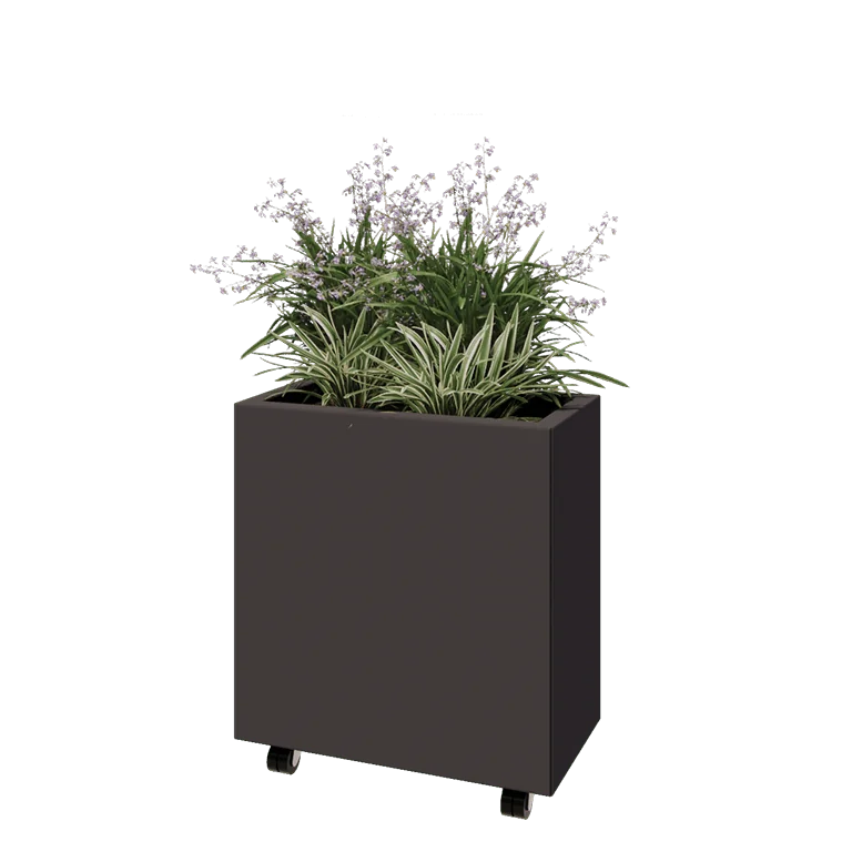 Jardinière en acier - Rectangle - 60 x 30 x 60 cm - Autre couleur RAL - Avec plaque de fond - Avec roulettes