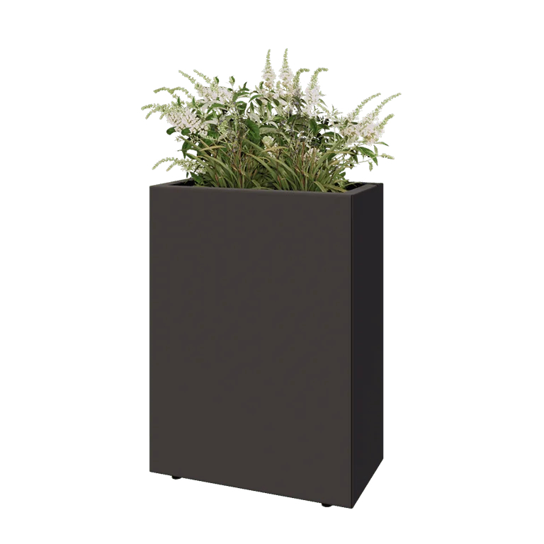 Jardinière en acier - Rectangle - 60 x 30 x 80 cm - RAL7016 mat (gris anthracite) - Avec plaque de fond - Avec pieds