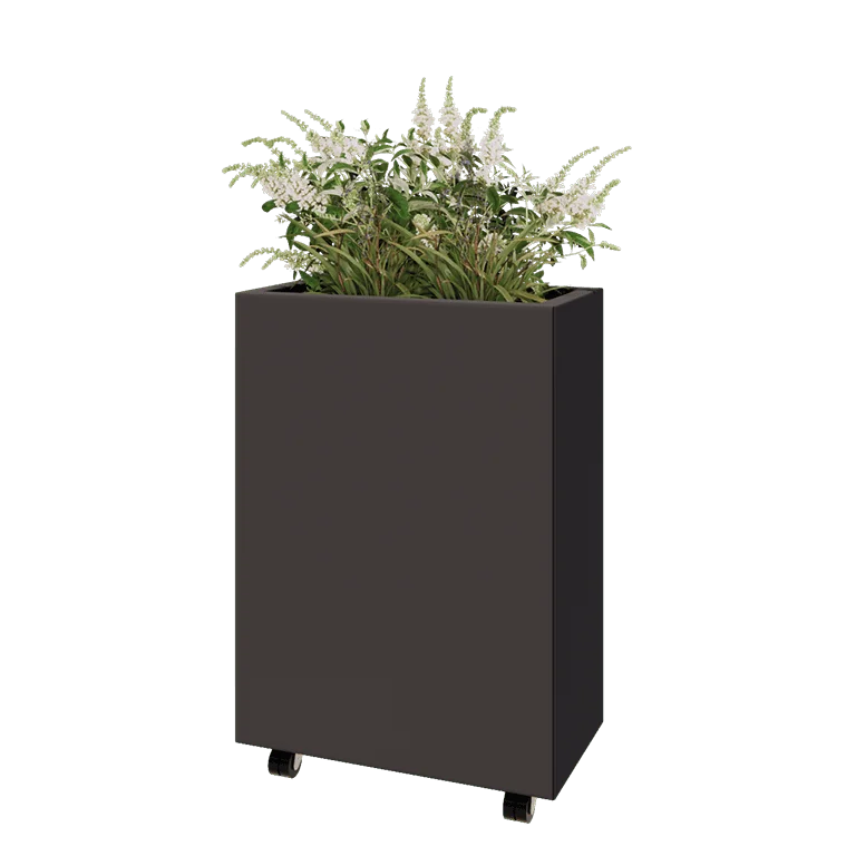 Jardinière en acier - Rectangle - 60 x 30 x 80 cm - Autre couleur RAL - Avec plaque de fond - Avec roulettes