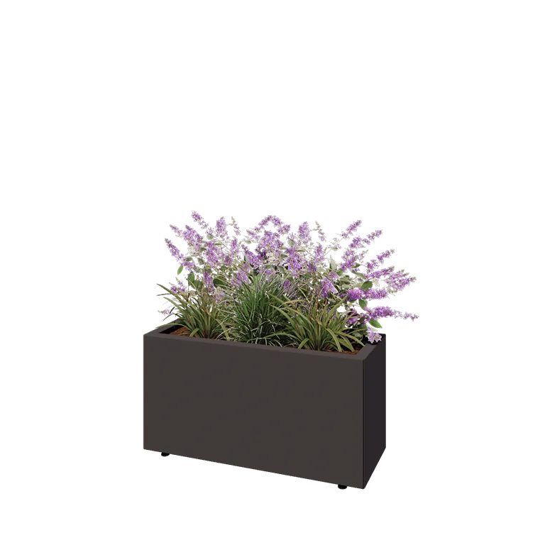 Jardinière en acier - Rectangle - 80 x 30 x 40 cm - RAL7016 mat (gris anthracite) - Avec plaque de fond - Avec pieds