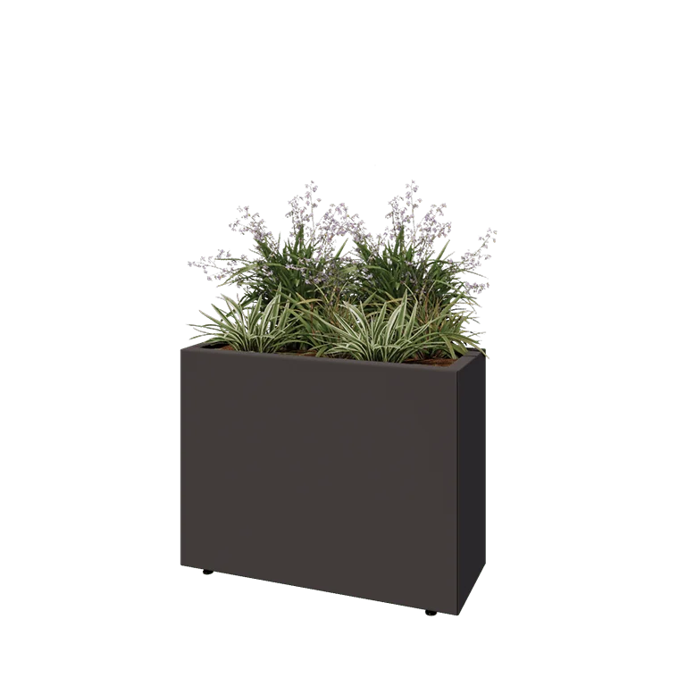 Jardinière en acier - Rectangle - 80 x 30 x 60 cm - RAL7016 mat (gris anthracite) - Avec plaque de fond - Avec pieds