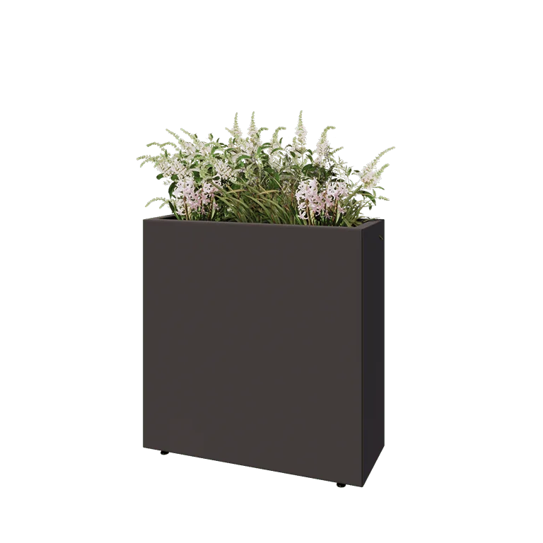 Jardinière en acier - Rectangle - 80 x 30 x 80 cm - RAL7016 mat (gris anthracite) - Avec plaque de fond - Avec pieds