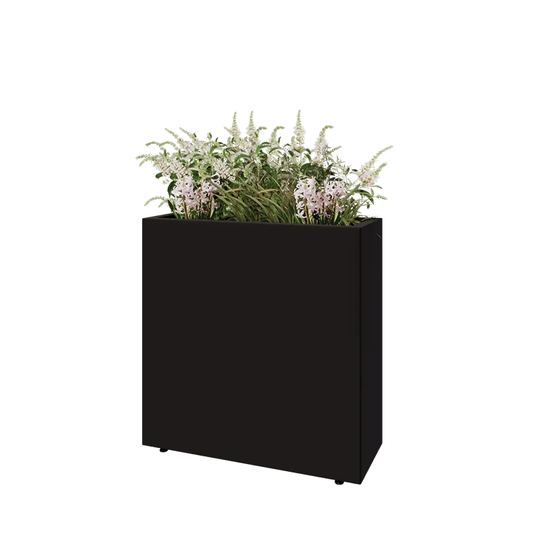 Jardinière en acier - Rectangle - 80 x 30 x 80 cm - RAL9005 mat (noir) - Avec plaque de fond - Avec pieds
