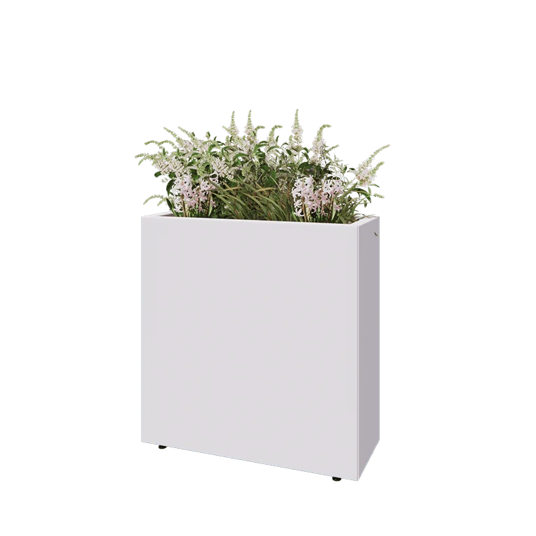 Jardinière en acier - Rectangle - 80 x 30 x 80 cm - RAL9010 mat (blanc) - Avec plaque de fond - Avec pieds