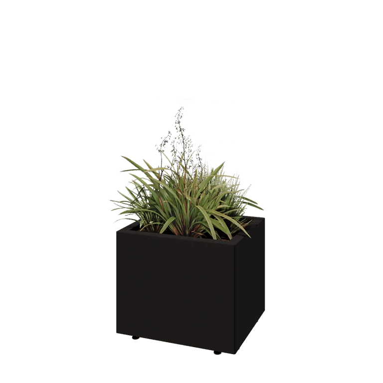 Jardinière en acier - Rectangle - 50 x 40 x 40 cm - RAL9005 mat (noir) - Avec plaque de fond - Avec pieds