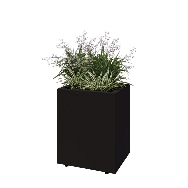 Jardinière en acier - Rectangle - 50 x 40 x 60 cm - RAL9005 mat (noir) - Avec plaque de fond - Avec pieds