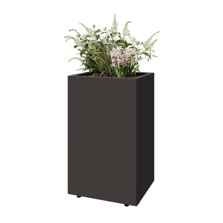Jardinière en acier - Rectangle - 50 x 40 x 80 cm - Autre couleur RAL - Avec plaque de fond - Avec pieds