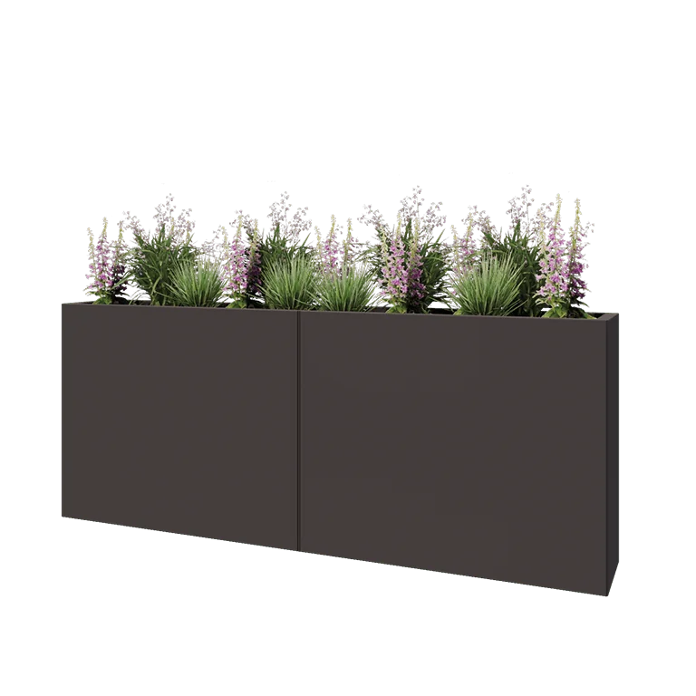 Jardinière XXL en acier - Rectangle - 200 x 30 x 80 cm - Autre couleur RAL - Avec plaque de fond