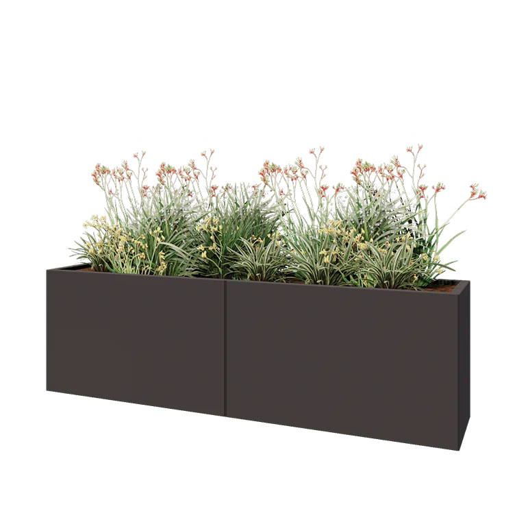 Jardinière XXL en acier - Rectangle - 200 x 40 x 60 cm - Autre couleur RAL - Avec plaque de fond