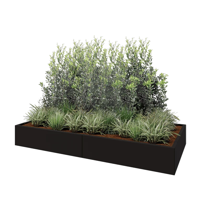 Jardinière XXL en acier - Rectangle - 240 x 100 x 30 cm - RAL9005 mat (noir) - Avec plaque de fond