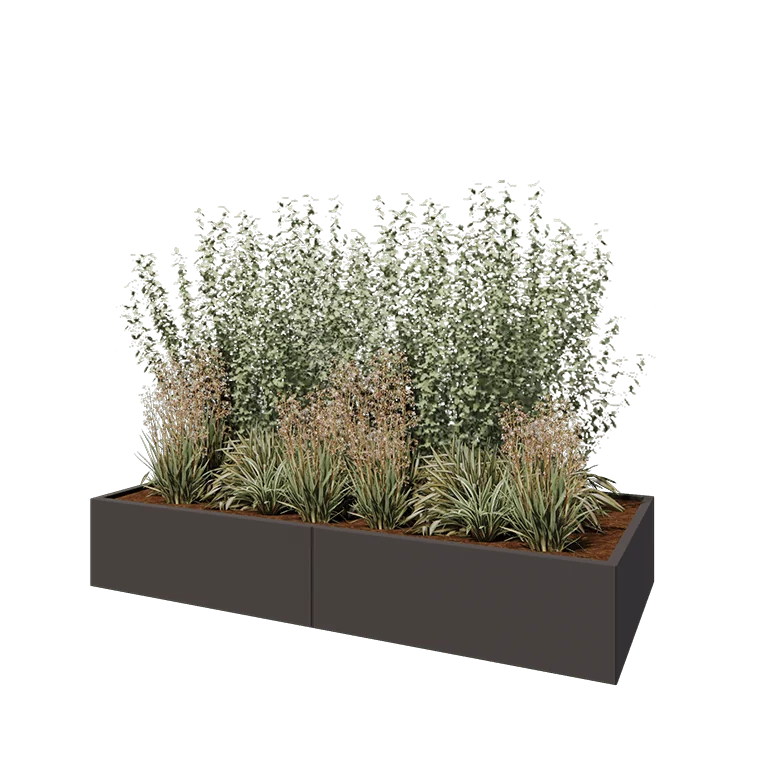 Jardinière XXL en acier - Rectangle - 240 x 100 x 40 cm - RAL7016 mat (gris anthracite) - Sanc plaque de fond
