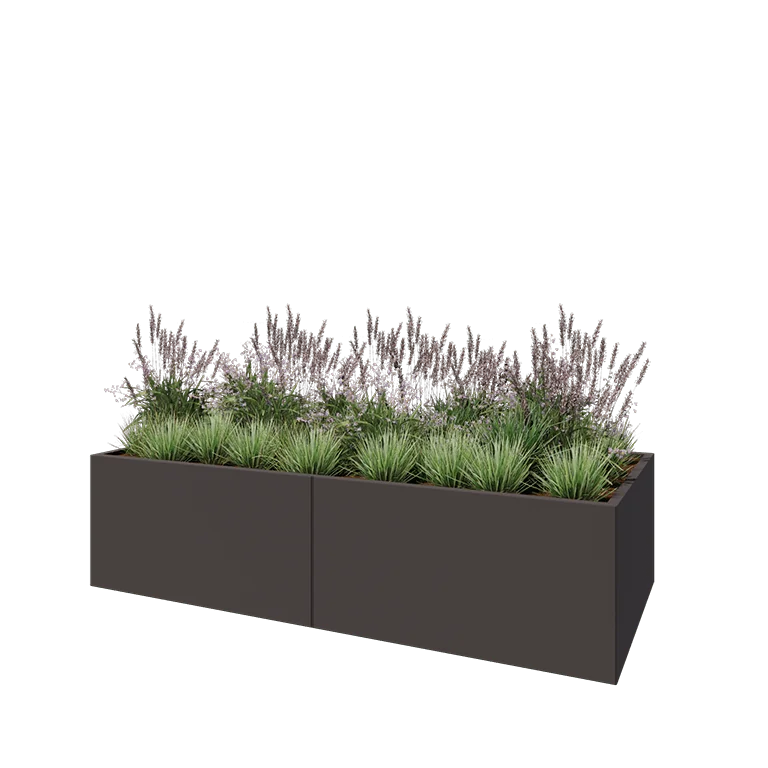 Jardinière XXL en acier - Rectangle - 240 x 100 x 60 cm - RAL7016 mat (gris anthracite) - Sanc plaque de fond