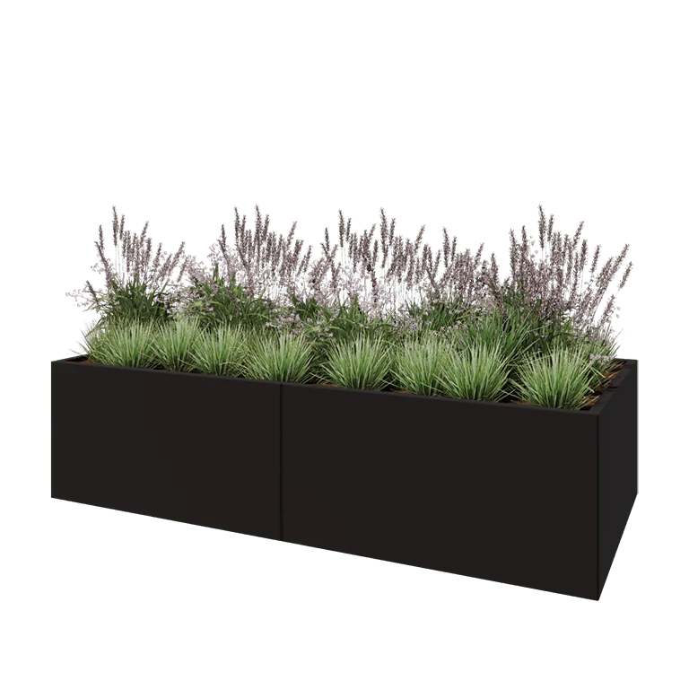 Jardinière XXL en acier - Rectangle - 240 x 100 x 60 cm - RAL9005 mat (noir) - Avec plaque de fond