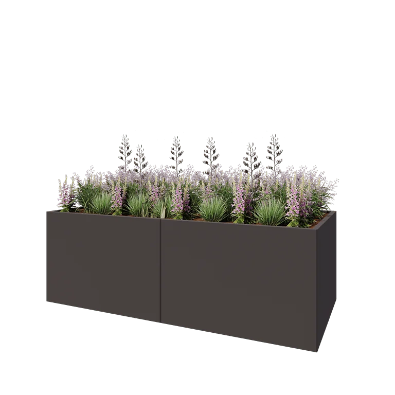 Jardinière XXL en acier - Rectangle - 240 x 100 x 80 cm - RAL7016 mat (gris anthracite) - Avec plaque de fond