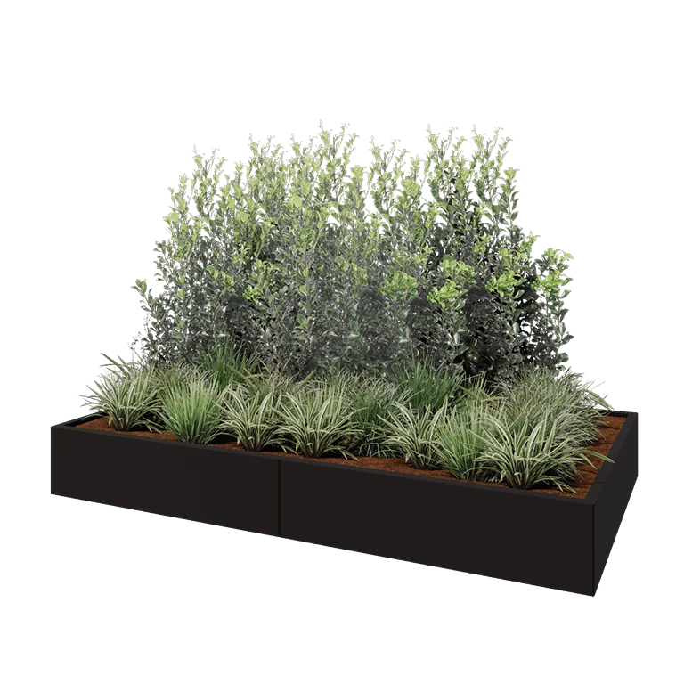 Jardinière XXL en acier - Rectangle - 240 x 120 x 30 cm - RAL9005 mat (noir) - Sanc plaque de fond