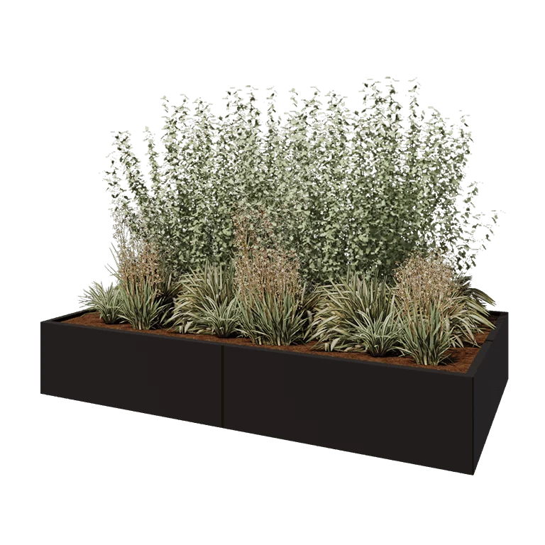 Jardinière XXL en acier - Rectangle - 240 x 120 x 40 cm - RAL9005 mat (noir) - Avec plaque de fond