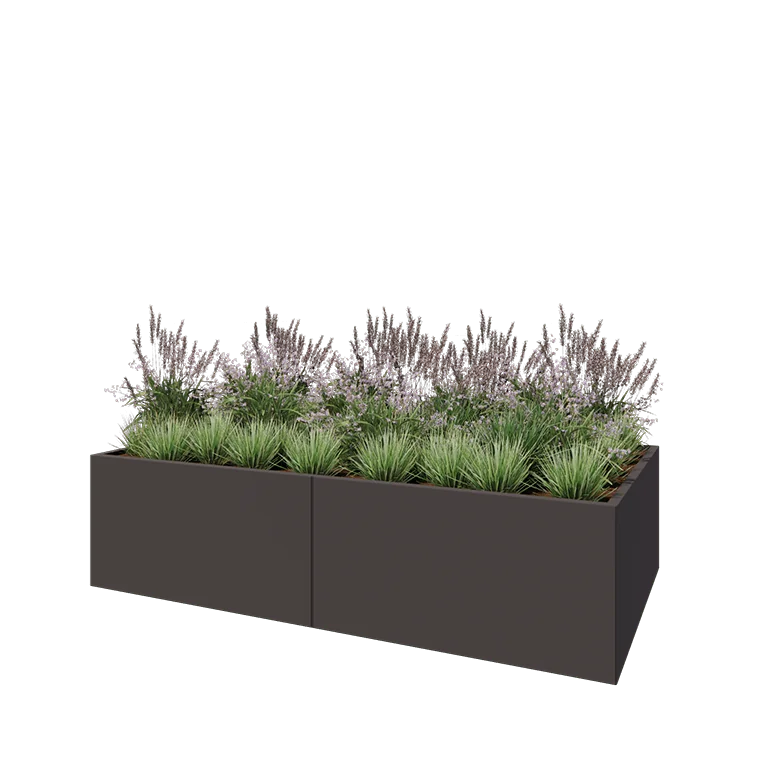 Jardinière XXL en acier - Rectangle - 240 x 120 x 60 cm - RAL7016 mat (gris anthracite) - Sanc plaque de fond
