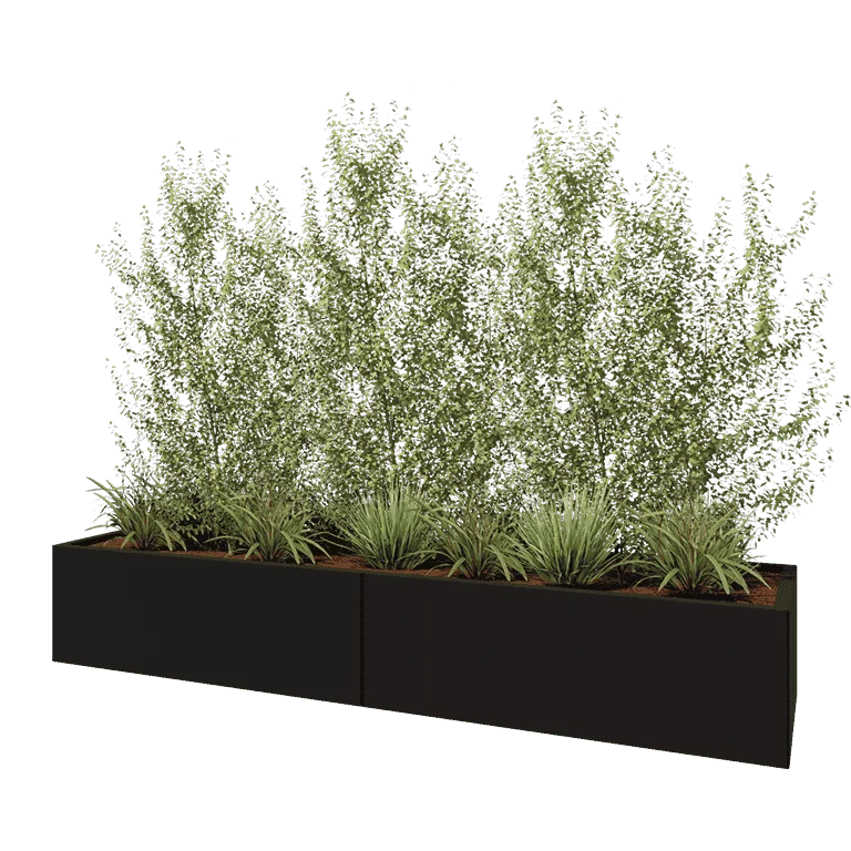 Jardinière XXL en acier - Rectangle - 240 x 60 x 40 cm - RAL9005 mat (noir) - Sanc plaque de fond