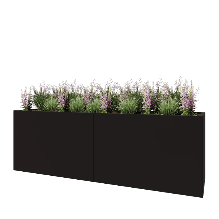 Jardinière XXL en acier - Rectangle - 240 x 60 x 80 cm - RAL9005 mat (noir) - Sanc plaque de fond
